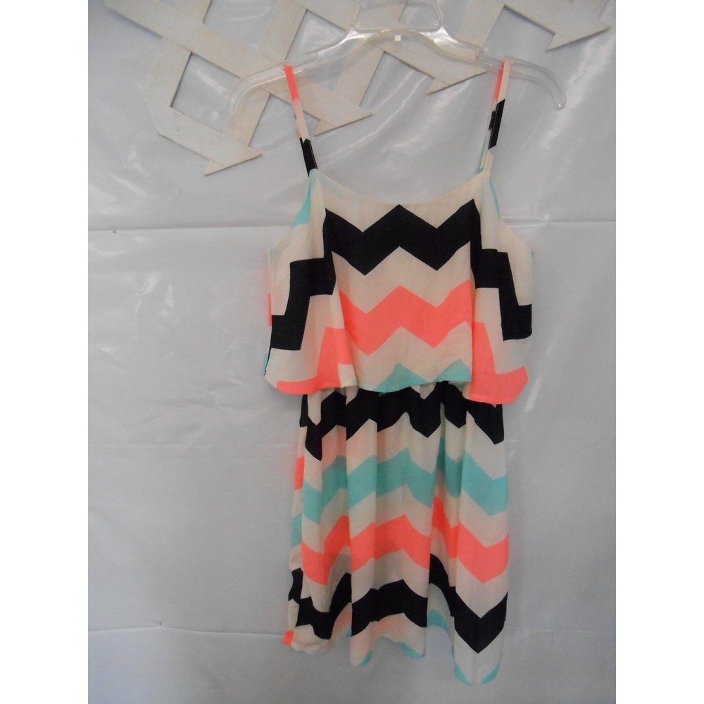 NEW Super Cute Bright Chevron Striped Blue Green Pink sz Small Short‎ Sun dress